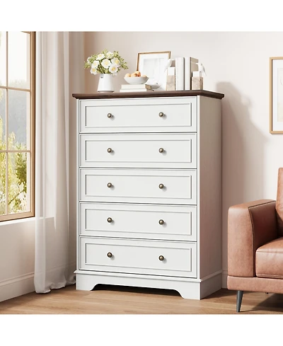 gaomon 5 Drawer Dresser for Bedroom, Vertical Chest of Drawers, Farmhouse Tall Cabinet Organizer for Living Room, Hallway