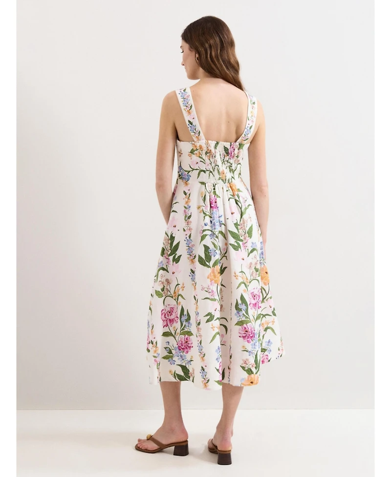 Phase Eight Women's Lucia Linen Blend Square Neck Midi Dress
