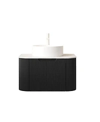 Sillysis Wall Mounted Bathroom Vanity with Sintered Stone Top, Round Ceramic Sink, Black Striped Drawer