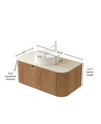 Sillysis Wall Mounted Bathroom Vanity with Sintered Stone Top, Round Ceramic Vessel Sink, Wood Grain Drawer