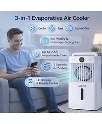 Xo 3 in 1 Evaporative Air Cooler, Cooling Fan for Living Room, Office and Garage with 2.6 gal Water Tank