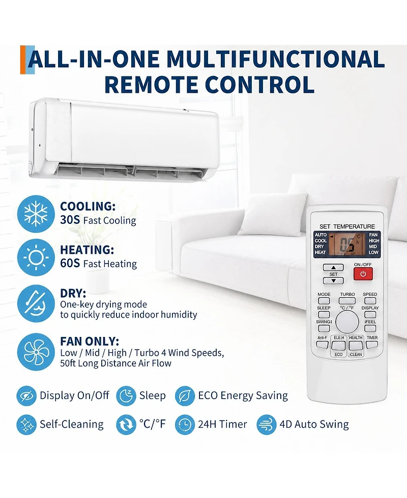Xo 18.5 SEER2 9,000 Btu Mini Split Ac and Heat Pump, Cools/Heats Up to 450 Sq.Ft, 230V