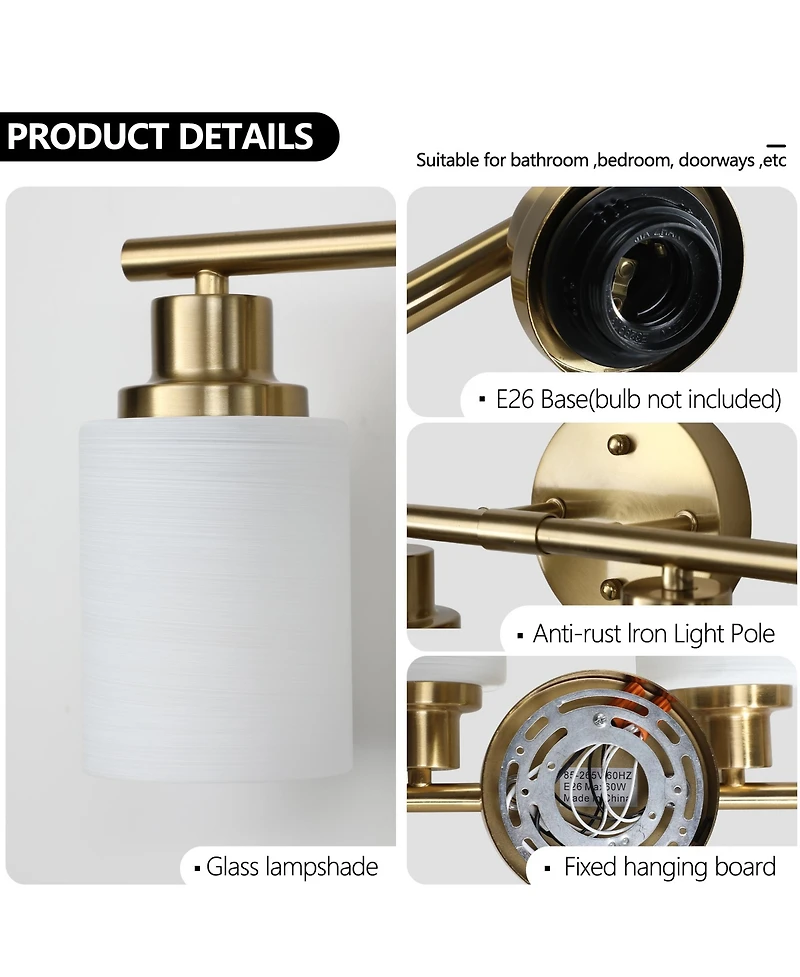 Clihome Modern 6-Light Vanity Wall Sconce with Frosted Glass Shades (No Bulbs)