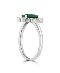 Simona Elegant Oval Emerald Halo Cz Flower Design Ring