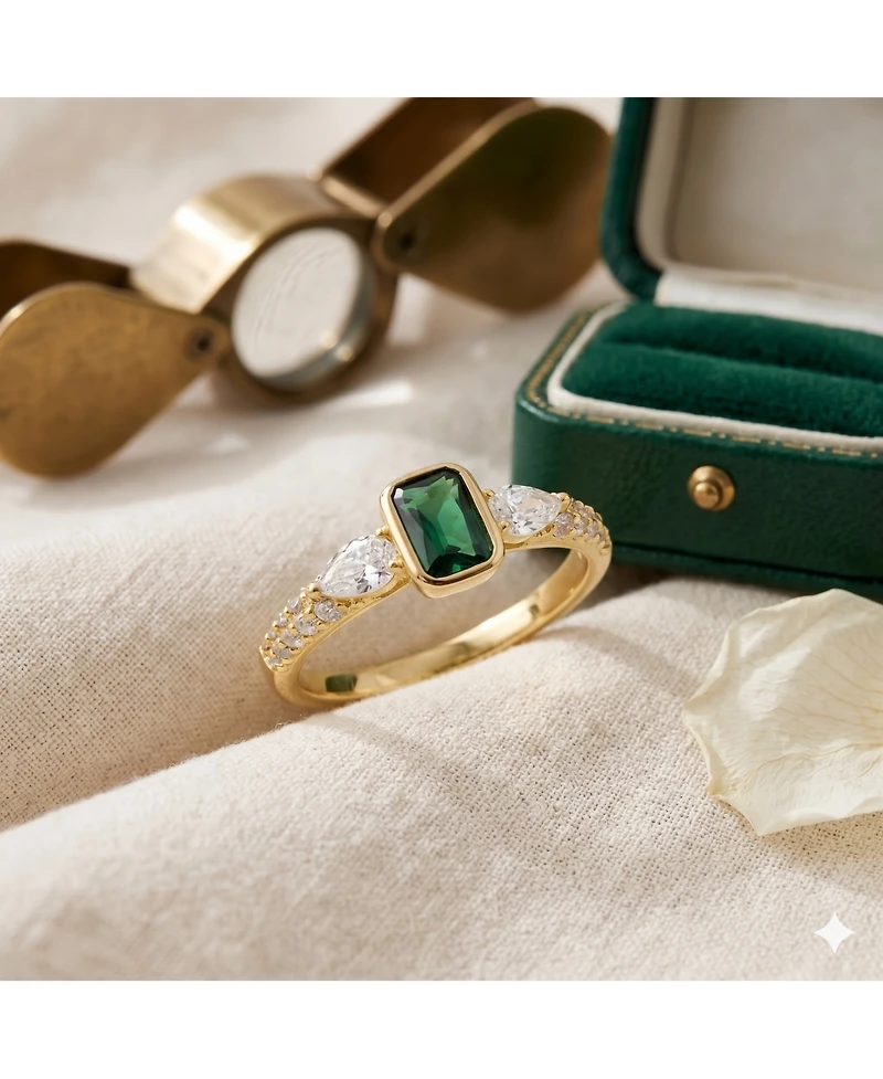 Simona Radiant Bezel-Set Rectangle Pearshaped Cz Ring