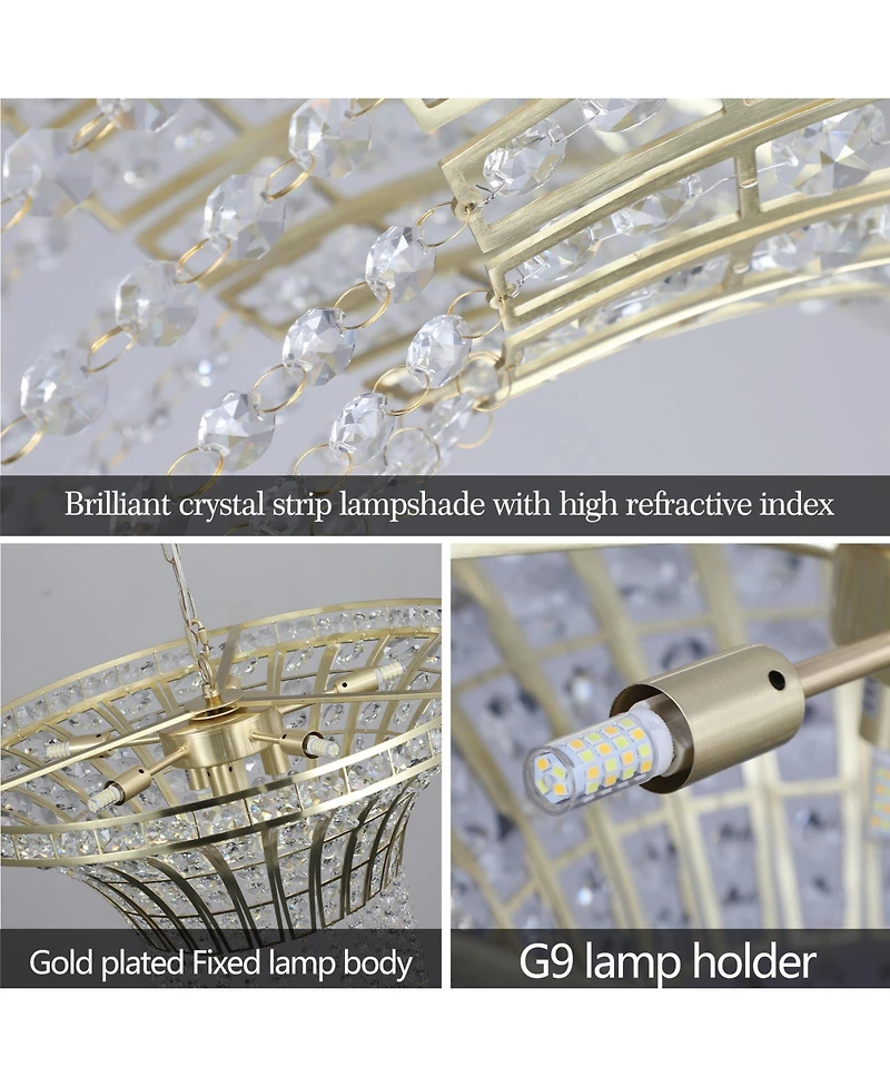 Clihome 8-Light Wide Crystal Waterfall Chandelier