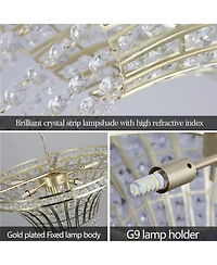 Clihome 8-Light Wide Crystal Waterfall Chandelier