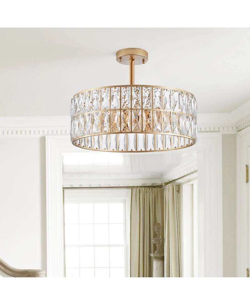Clihome Crystal Chandeliers, 5-Tier Round Semi Flush Mount Chandelier Light Fixture, Luxury Ceiling Lighting