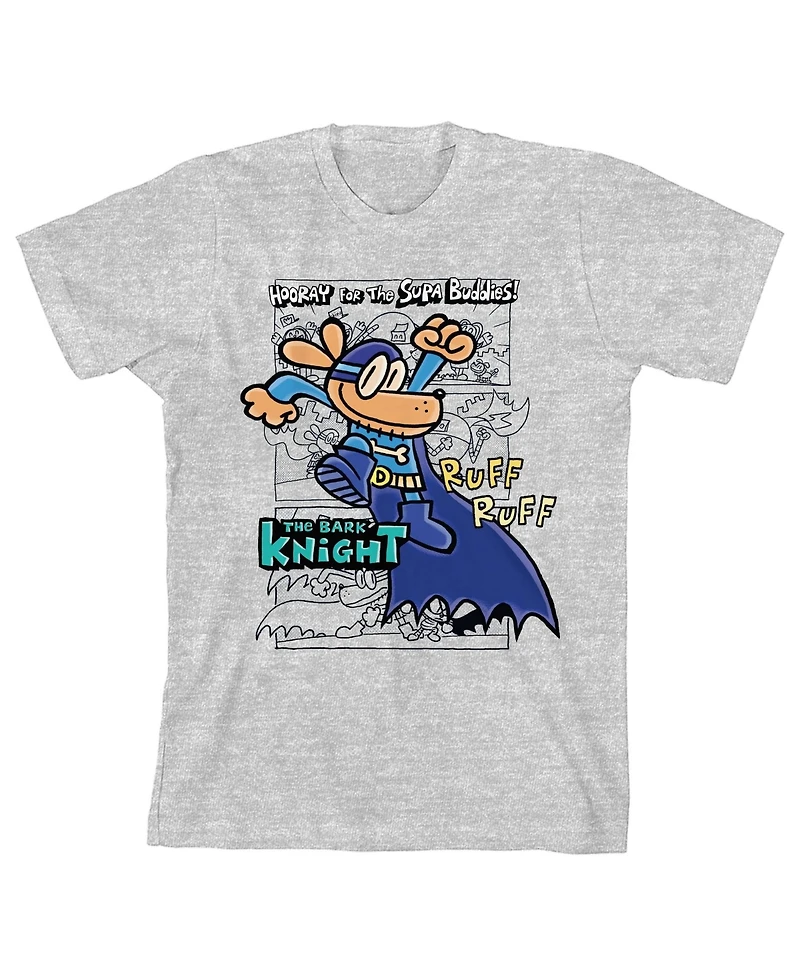 Dog Man Boys Hand Drawn With Colorful Logo The Bark Knight on Athletic Heather Youth