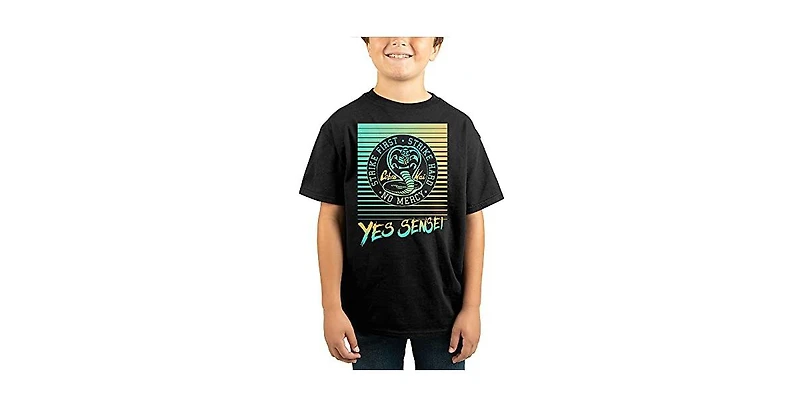 Cobra Kai Boys Strike First T V Show Series Youth Black Graphic Tee-xl