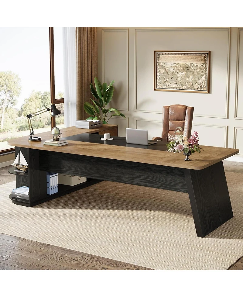 Tribesigns 79-Inch Executive Desk, Large Office Desk with Cabinet, L-Shaped Compter Desk with Storage Shelves, Writing Table