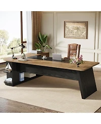 Tribesigns 79-Inch Executive Desk, Large Office Desk with Cabinet, L-Shaped Compter Desk with Storage Shelves, Writing Table
