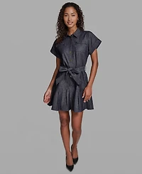 Karl Lagerfeld Paris Women's Denim Pinstripe Collared Shirt Dress