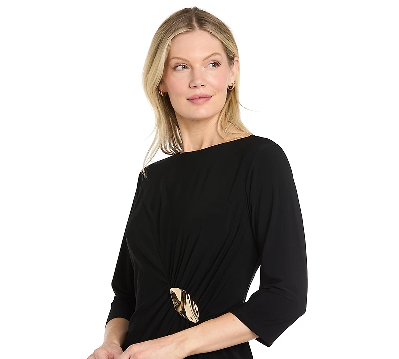 R & M Richards Petite Boat Neck Buckle Sheath Dress