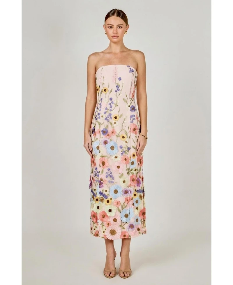 endless rose Women's Strapless Floral Embroidered Mini Dress