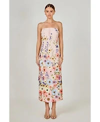 endless rose Women's Strapless Floral Embroidered Mini Dress