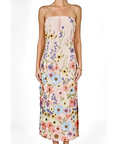 endless rose Women's Strapless Floral Embroidered Mini Dress