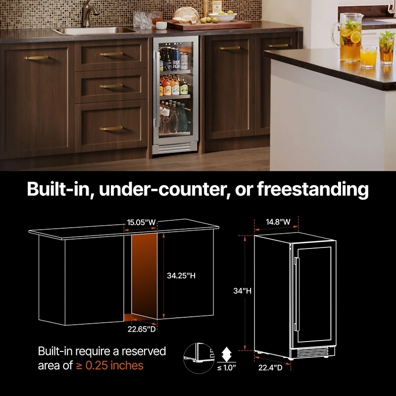 CaLefort 15 Inch Beverage Cooler Refrigerator, 100 Can Capacity for 12 Ounce Cans