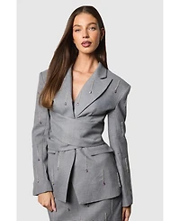 Coast Women's Muse Check Tie Embellished Blazer