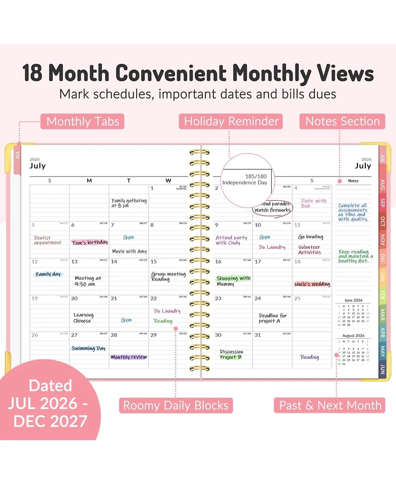 Gnuadz 2026-2027 Academic Planner 18 Month Weekly Monthly Daily Agenda Book A5