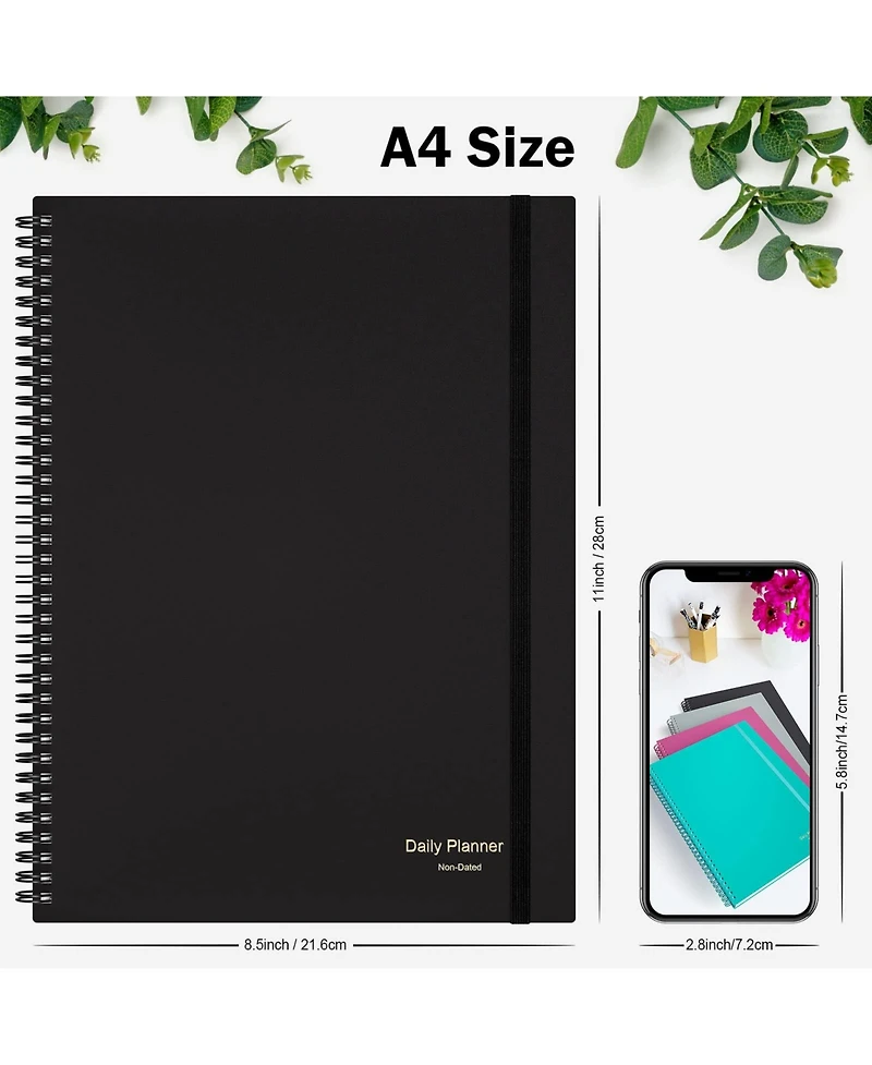 Gnuadz Planner Daily Agenda To Do List Hourly Schedule Spiral Appointment Book Elastic Closure Inner Pocket