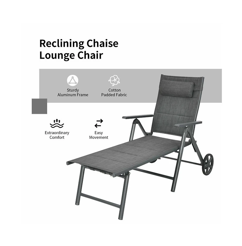 Boyel Living Patio Reclining Chaise Lounge with Adjust Neck Pillow