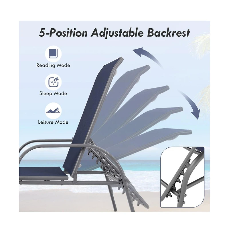 Boyel Living 2 Piece Outdoor Patio Lounge Chair Chaise Fabric with Adjustable Reclining Armrest
