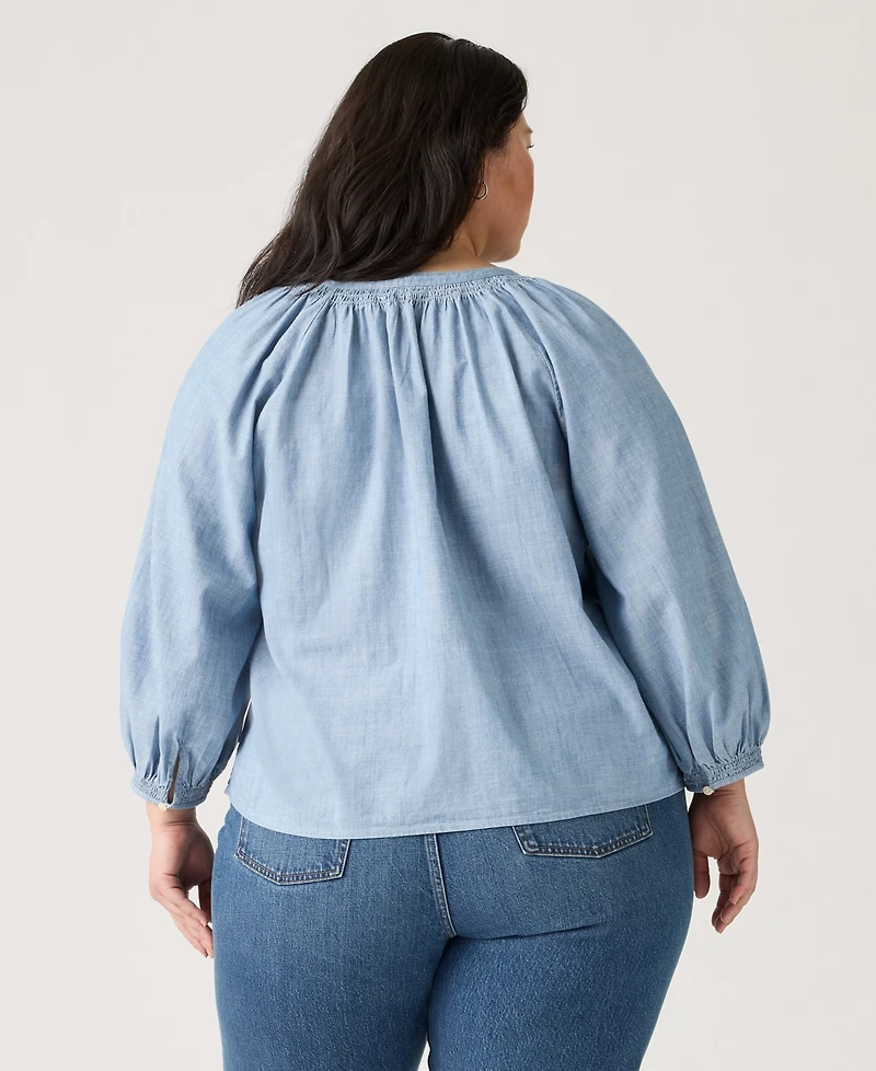 Levi's Plus V-Neck Chambray Relaxed Fit Reverie Cotton Top