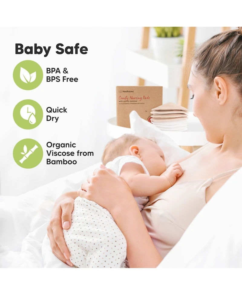 KeaBabies 8pk Organic Nursing Pads, Washable Breast Pads + Wash Bag, Reusable Nipple