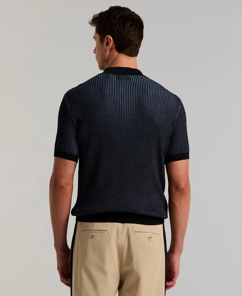 Perry Ellis Men's Bi Color Plaited Rib Open Polo Sweater