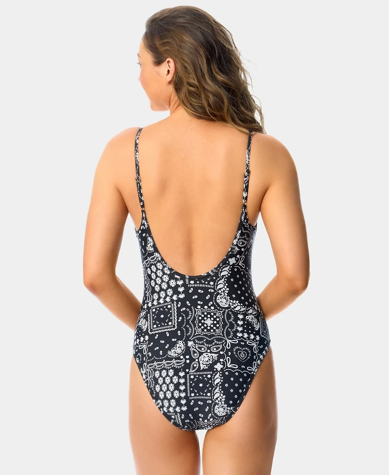 California Waves Women's Bandana Print Square Neck One-Piece Swimsuit, Macy's Exclusive