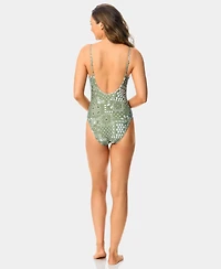 California Waves Women's Bandana Print Square Neck One-Piece Swimsuit, Macy's Exclusive