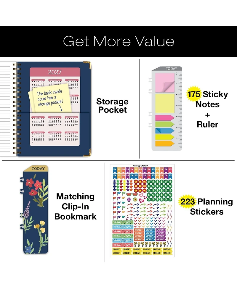 Gnuadz Hardcover Academic Planner 2026-2027 14 Month Daily Weekly Monthly Agenda Bookmark Pocket Folder Sticky Notes