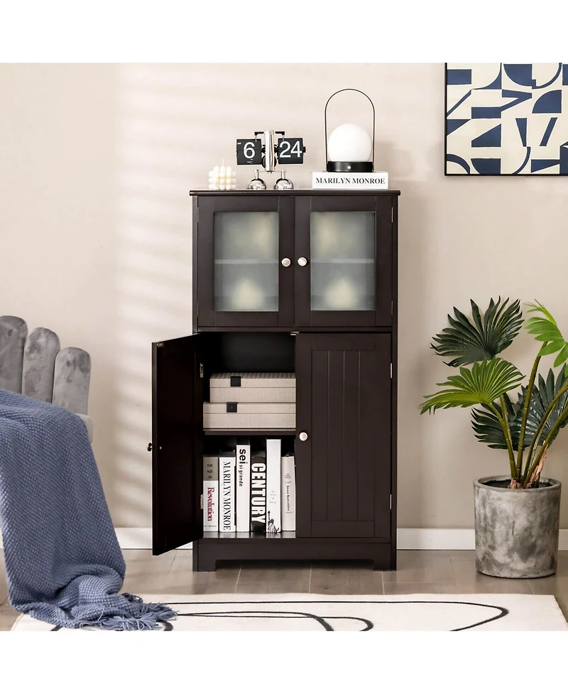 sumyeg Bathroom Floor Storage Cabinet with Doors and Adjustable Shelf