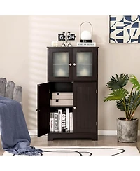 sumyeg Bathroom Floor Storage Cabinet with Doors and Adjustable Shelf