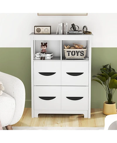sumyeg 24 Inch Bathroom Floor Storage Cabinet with 2 Open Compartments and 2 Drawers