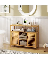 sumyeg Bamboo Bathroom Storage Cabinet with Shelves and Doors