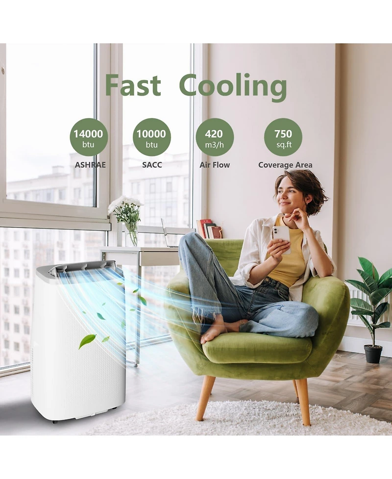 Xo 14,000 Btu Portable Air Conditioner with 3-in-1 Cooling, Dehumidifier and Fan, Quiet Sleep Mode, Remote and Dual Exhaust