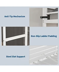 homfan Metal Twin Loft Bed with Desk and Storage Shelves, Space-Saving Frame Guardrails, Ladder Steel Slats