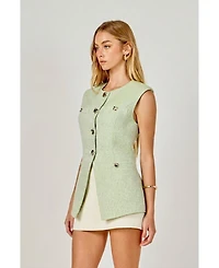 endless rose Women's Long Vest With Button Details