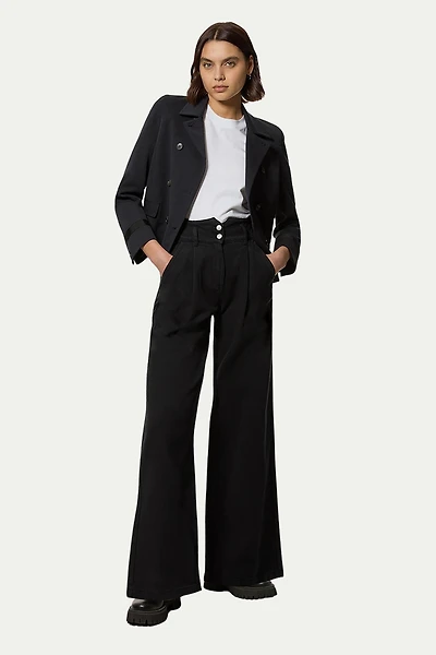 Karen Millen Women's Denim Wide Leg High Waisted Jeans