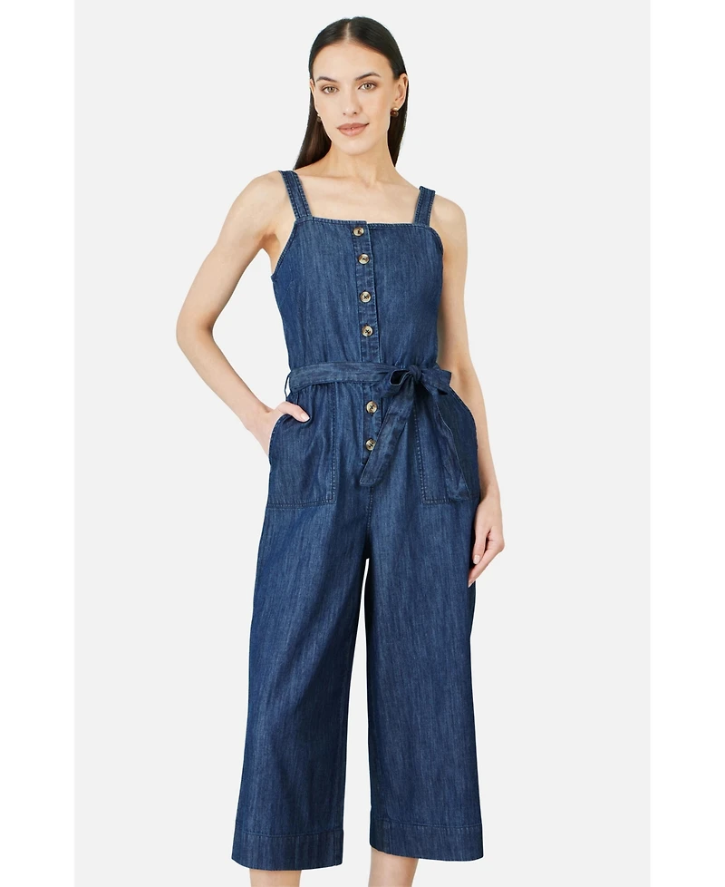 Yumi Women's Chambray Button Through Jumpsuit
