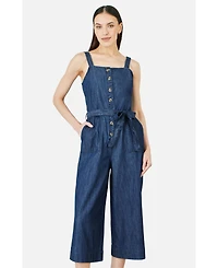 Yumi Women's Chambray Button Through Jumpsuit
