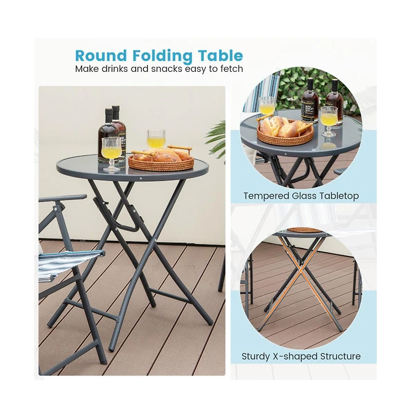Boyel Living 3 Pieces Outdoor Folding Chair Set Portable Folding Chair Set