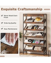 Gymax 6-Tier Bookshelf Industrial Tall Bookcase with Angled Shelves and Metal Frame