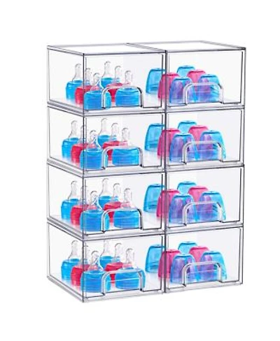 Sorbus 8 Small Clear Stackable Pull Out Storage Organizer Bins For Baby Bottles Bathroom Kitchen More