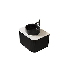 Sillysis Wall Mounted Bathroom Vanity with Sintered Stone Top, Ceramic Round Sink, Stripe Drawer
