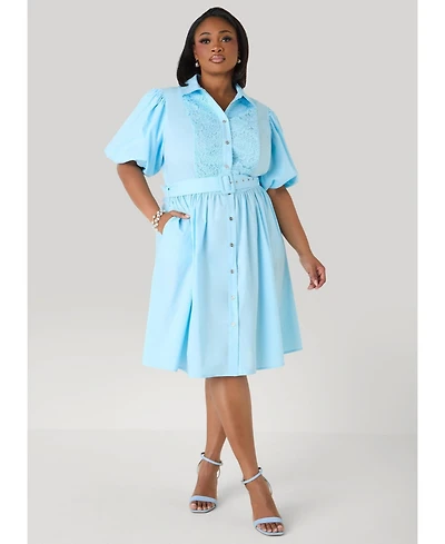 Ashley Stewart Women's Crochet Paneled A Line Shirtdress