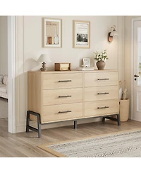 homfan 6 Dresser for Bedroom, 52" Wide Freestanding Wooden Closet Storage Chest Living Room, Entryway