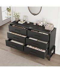 homfan 6 Dresser for Bedroom, 52" Wide Freestanding Wooden Closet Storage Chest Living Room, Entryway